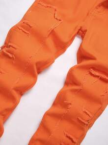 Boys' Fashionable Spliced Fringed Denim Jeans - Orange - View 5