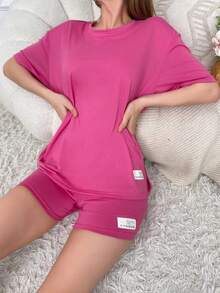 Của phụ nữ Hoa hồng đỏ Phong cách In Bộ đồ ngủ - Màu Hồng Tươi - Xem 6