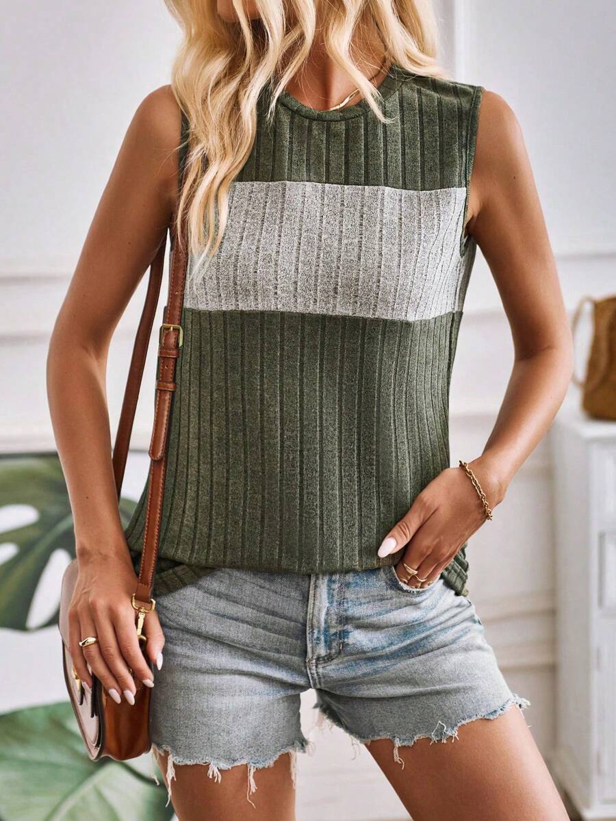 SHEIN LUNE Của phụ nữ Khối màu Sọc Áo ba lỗ - Nhiều màu - Xem 1