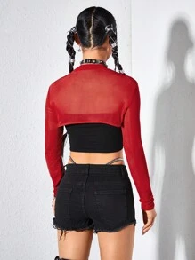 ROMWE Avant Gothic Rock Punk Style Sheer Mesh Sleeveless Top With Metallic Rings Decor - Red - View 6