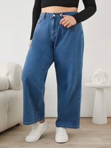 SHEIN Cottnline Plus Size Women's Jeans With Pockets - Medium Wash - View 1