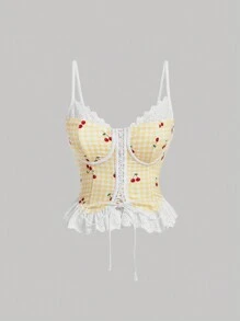 SHEIN MOD Của phụ nữ Kẻ sọc & Quả cherry In Xu hướng: Cắt giảm Thêu Sự tréo nhau Cà vạt vai Áo ba lỗ - Màu vàng - Xem 1