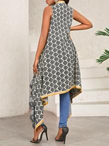 SHEIN Lady Full Printed Sleeveless Asymmetrical Hem Blouse - Multicolor - View 2