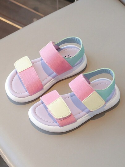 Girls' Multicolored Spliced Sandals, Colorful Flat Beach Shoes For Toddler/Little Girls