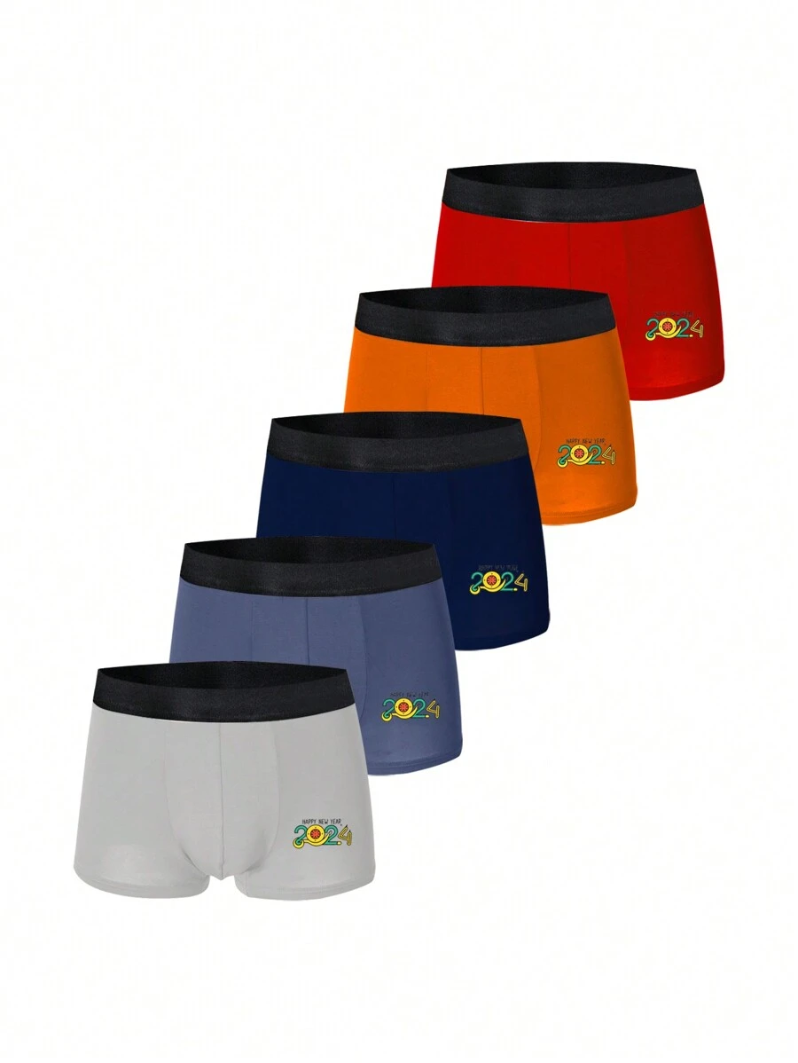 Men's Letter Printed Underwear (5pcs/Set) - Multicolor - View 1