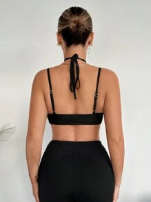 SHEIN SXY V-Neck Ruched Bodycon With Halter Neckline Sexy Birthday Outfit Spring Summer Women Clothes Date Night Party Bachelorette Party Adjustable Straps Deconstruction Women's Camisole