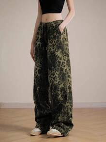 INAWLY Women's Leopard Print Drawstring Waist Sweatpants