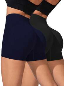 Easithlete 2pcs Seamless Wide Waistband Ruched Sports Shorts Butt Lifting Shortship Padscropped Topscrop Tops For Ladiescrop Tops - Multicolor - View 3