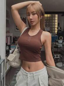 DAZY Débardeur court femme dos nu de couleur unie