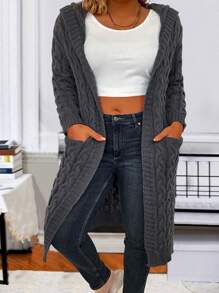 SHEIN LUNE Chaqueta Grande Con Abertura En La Parte Delantera. - Gris Oscuro - Ver 4