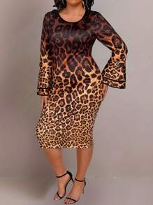 Maweii Kích thước lớn Của phụ nữ In hoa Báo Tay áo loe Đầm - Nhiều màu - Xem 4