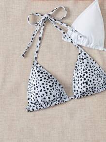 SHEIN Swim Summer Beach Women's Halter Neck Swimwear Top With Straps Triangle Bikini Top - Multicolor - View 4