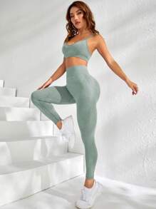 Easithlete Solid Crisscross Back Sports Set - Cadet Blue - View 5