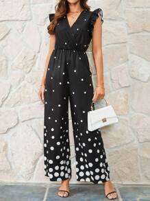 SHEIN Clasi Của phụ nữ Chấm bi Bọc Ruffle Cạnh Áo liền quần Mùa hè - màu đen - Xem 1