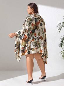 SHEIN CURVE+ Plus Size Loose Floral Print Beach Vacation Front Open Cardigan - Multicolor - View 2