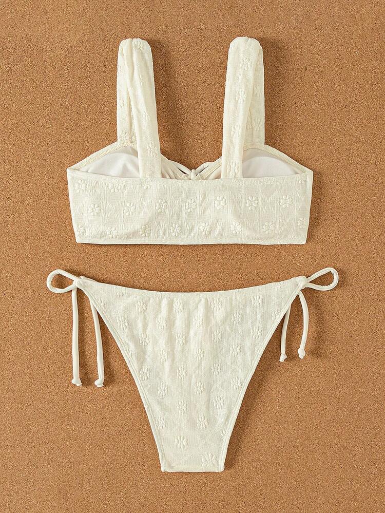 Ladies' Solid Color Front Tie Bikini Set, String Bikini Set Bathing Suit Beach Outfit Summer Vacation