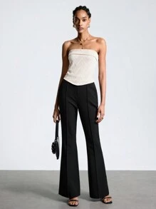 BizChic Của phụ nữ Màu thuần Textured Áo không dây - Màu be - Xem 3