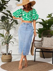 Breezaya 牛仔分襟短裙,帶口袋 - 淺色水洗藍 - 查看 7