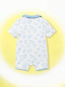 Gudetama X SHEIN Young Girl Cartoon Graphic Romper - Blue and White - View 2