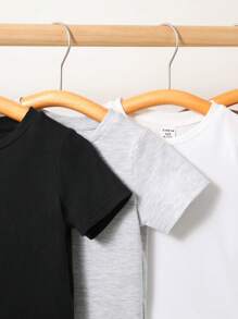 SHEIN Bebis Pojkar Enkel Stickad Mjukt Enfärgad Runda Hals Kort Ärm T-shirts 4 st/set - Multifärgad - Visa 4