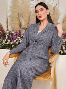 Seusyu Women's Plaid Notched Lapel Long Sleeve Blazer - Blue - View 3