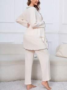 Moonlight&Mama Maternity 3pcs/Set Color-Blocked Edging Homewear For Mother - Beige - View 2