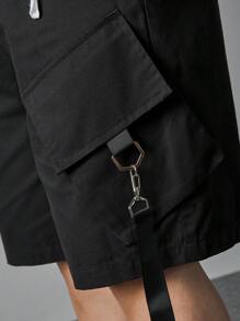 Manfinity Hypemode 男士寬鬆版式帶抽繩腰的貨物短褲 - 黑色 - 查看 5