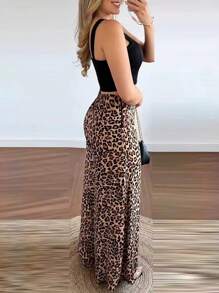INAWLY Women's Leopard Print Wide Leg Pants Fall Cloth For Women - Multicolor - View 2