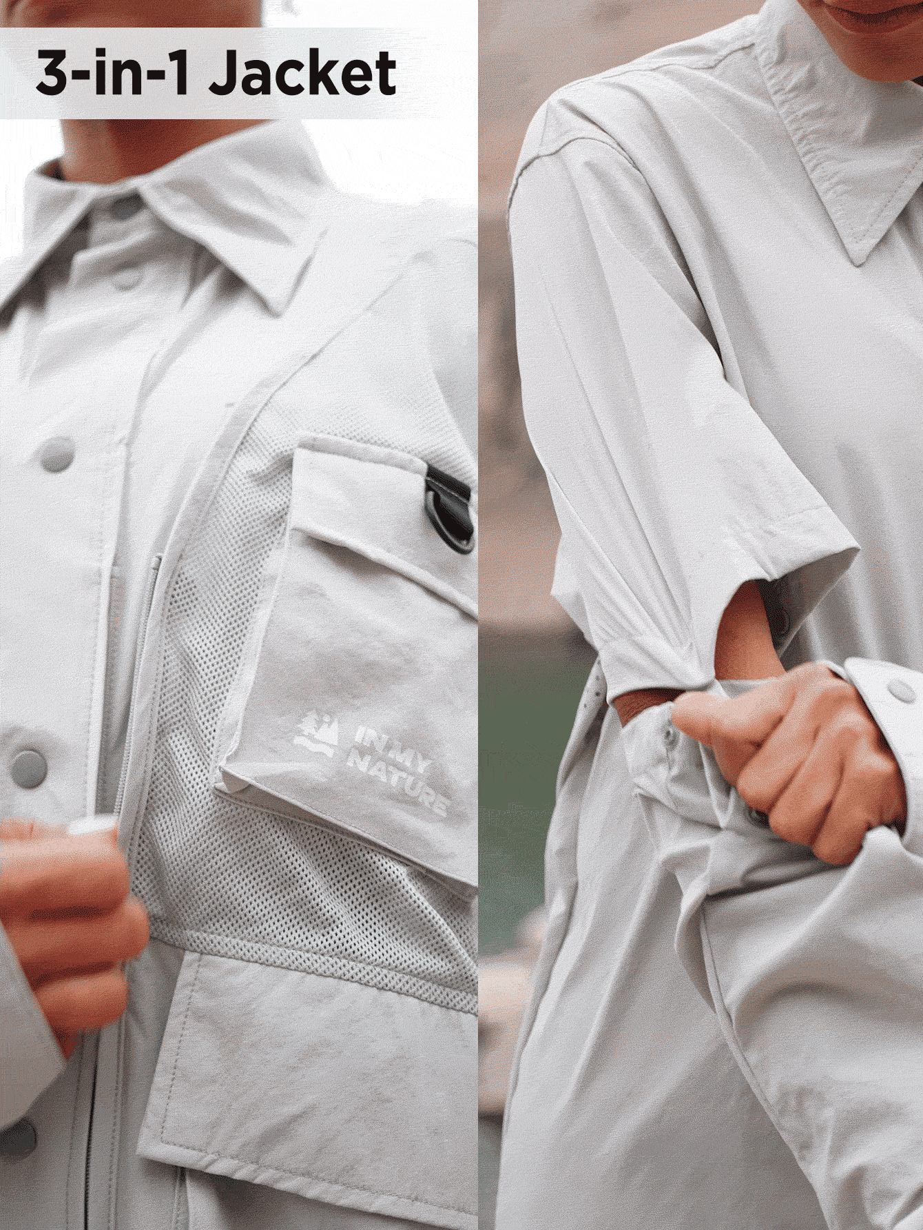 In My Nature 女款多口袋長袖戶外夾克 - 淺灰色 - 查看 4