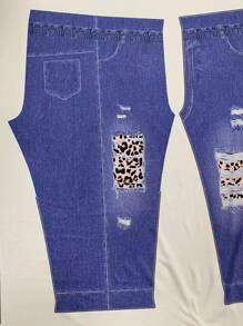 SHEIN 年輕女孩有趣可愛印花連帽衫和打底褲套裝 - 藍白色 - 查看 7