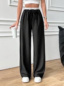 EURMUSE 女士條紋對比色直筒褲