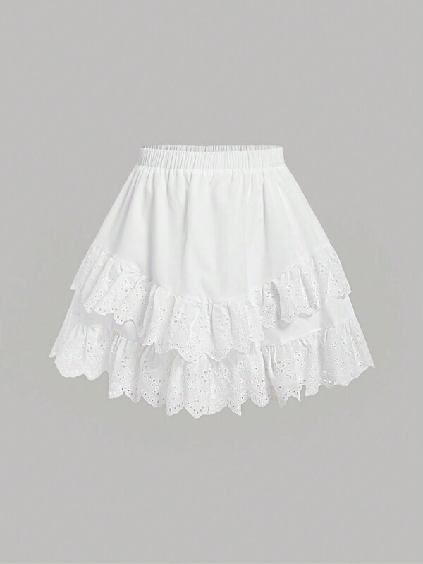 SHEIN MOD Fusta de damă cu talie elastică cu două straturi cu volane