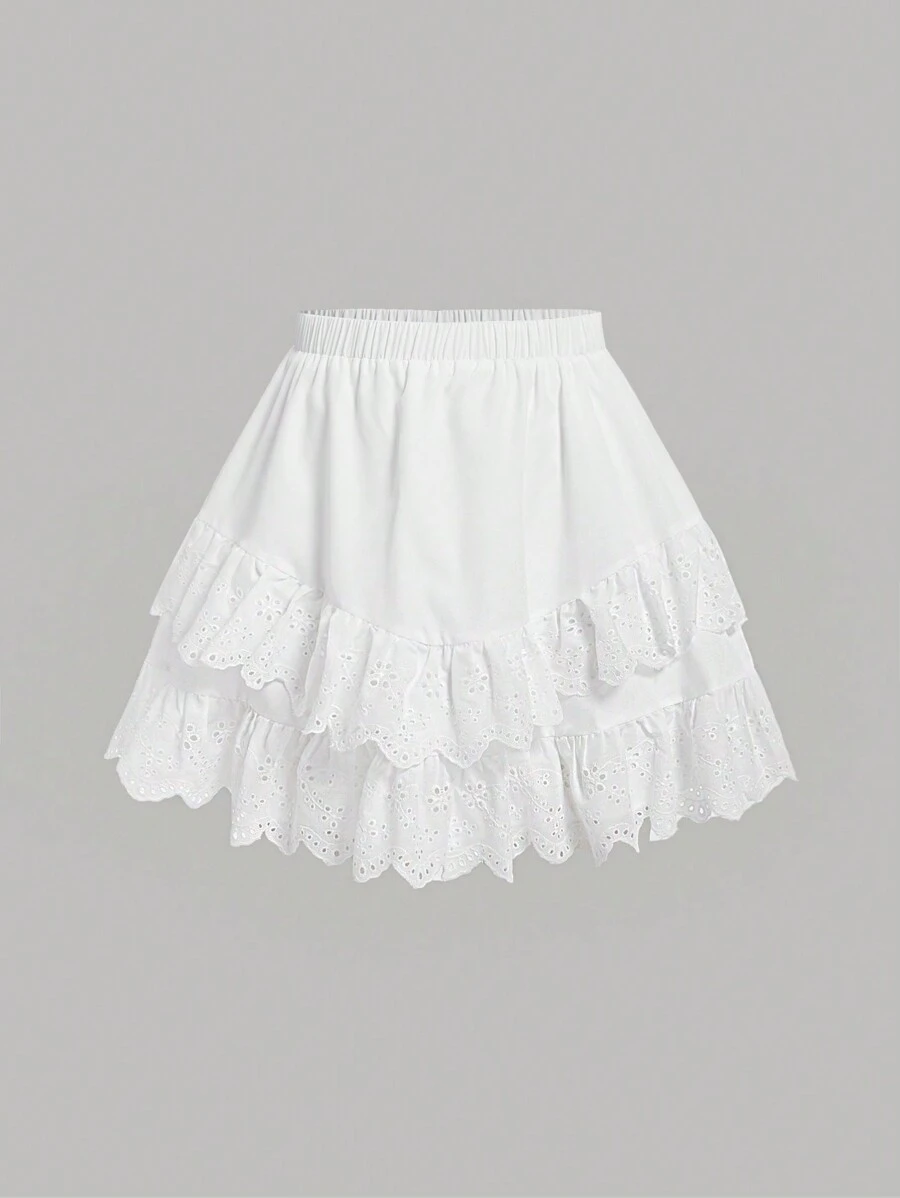 SHEIN MOD Women's Elastic Waist Double Layer Ruffle Hem Skirt - White - View 1