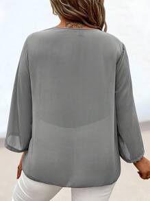 EMERY ROSE Hơn Chất rắn Viền không đối xứng Áo sơ mi - Xám - Xem 2