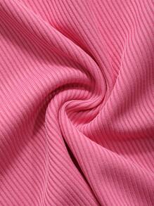 DAZY Solid Color Square Neck Slim Fit Pleated Short Sleeve T-Shirt - Hot Pink - View 8