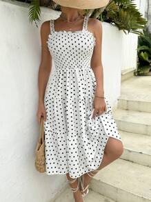 Chiquease Romantic And Lovely Polka Dot Printed Holiday Sundress With Frill Trim For Spring/Summer - Black and White - View 3
