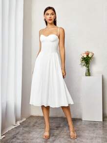 PARTHEA Backless Padded Underwire A-Line Dress - White - View 1