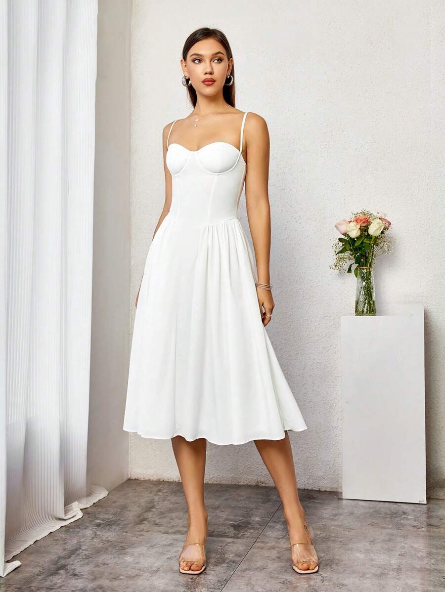PARTHEA Backless Padded Underwire A-Line Dress - White - View 1