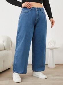 SHEIN Cottnline Plus Size Women's Jeans With Pockets - Medium Wash - View 4