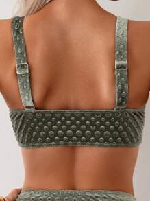 SHEIN Swim 女士纯色提花比基尼套装夏季海滩