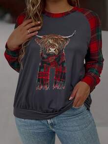 SHEIN LUNE Sudadera De Manga Raglán Con Estampado De Cuadros Y De Animales En Tallas Grandes - Multicolor - Ver 3