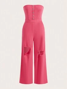 SHEINNeu Quirky Fun Dopamine Jumpsuits Summer Outfits Spring Break Cargo Pants Hole Pink Strapless Jumpsuit