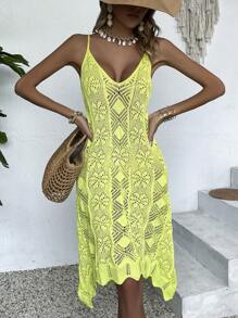 Váy len hở lưng giản dị cho kỳ nghỉ mùa hè - Màu Mù tạt vàng - Xem 4