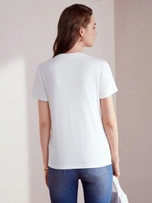 MOTF PREMIUM EMBROIDERY BUTTERFLY AND FLORAL PATTERN TEE,GRAPHIC TEE - White - View 9