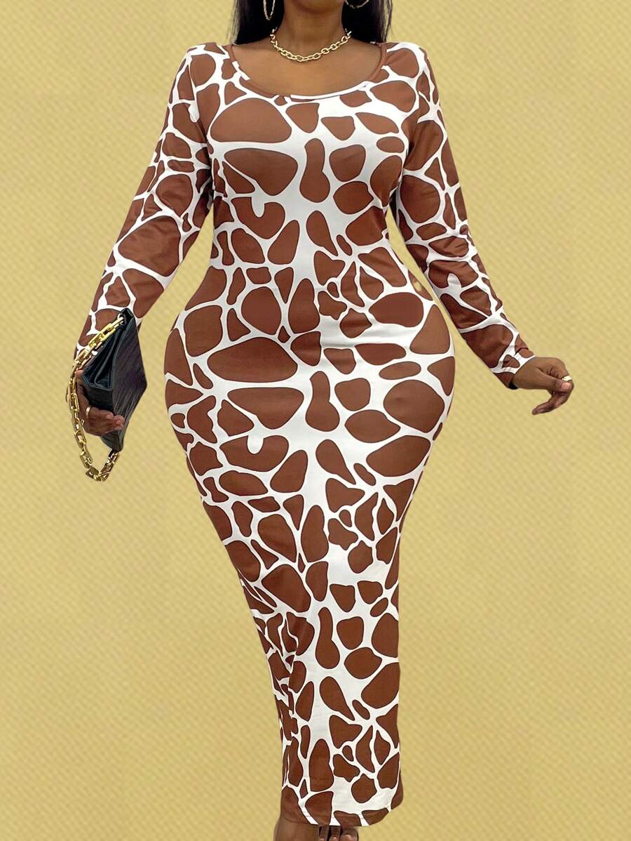 Maweii Plus Allover Print Mermaid Hem Bodycon Dress Maxi Trang phục dành cho nữ - Nhiều màu - Xem 1