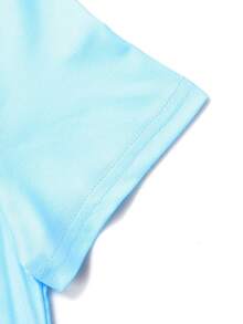 女性鑲邊圓領鷹和蒲公英印花t恤 - 淺藍色 - 查看 5