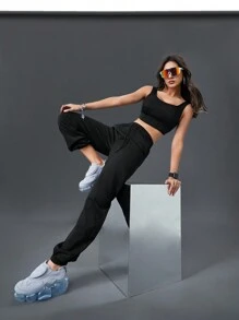 Innovista Crop Tank Top & Drawstring Waist Sweat Pants Joggers Sportswear Corset, 2 Piece Sets,Summer Outfits , Workout Tank Top ,Workout Set,Tracksuit,Workout Tank Tops, Gym Woman Sets, Baggy Pants ,Compression Shirts - Multicolor - View 2