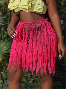 Slaydiva Plus Size Women's Fringed Hollow Out Knit Skirt