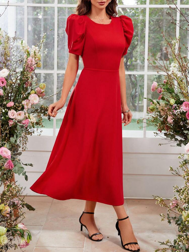 red bridal shower dress SHEIN Clasi Solid Color Loose Fit Casual With Round Neckline Summer Wedding Party Prom Dress quality materials animal costume It's back!! 🐅 🧀 Color:Macaw Green