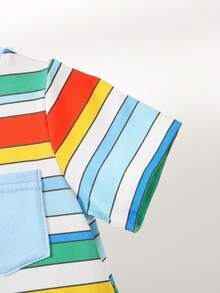 SHEIN Suéter De Cuello Redondo Para Bebé Con Bolsillo En El Parche Del Bloque De Color Con Rayas De Colores - Multicolor - Ver 4